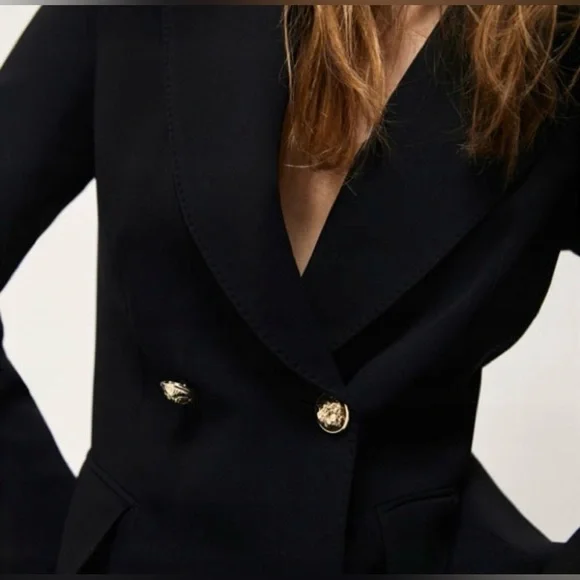 Massimo Dutti Womens Blazer Size 4 Black Double Breasted Career Office Jacket - Picture 3 of 12